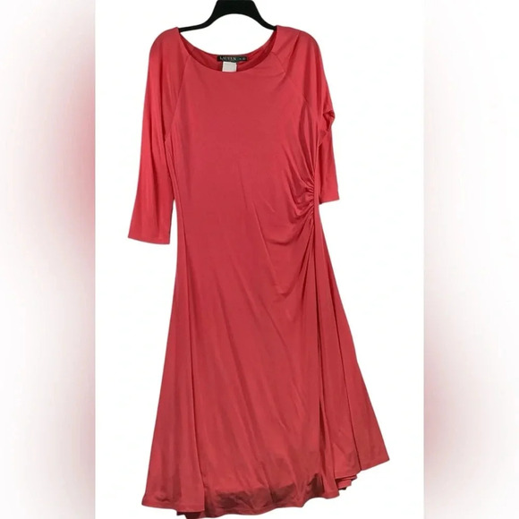 Lauren Ralph Lauren Women's New Pink Ruched Fit & Flare Casual Dress XL Coral 🪸 - Picture 2 of 10